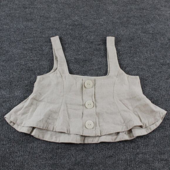 Shona Joy Crop Top Women 2 Beige Linen Square Neck Button Front Tank Boho Summer - Picture 1 of 6